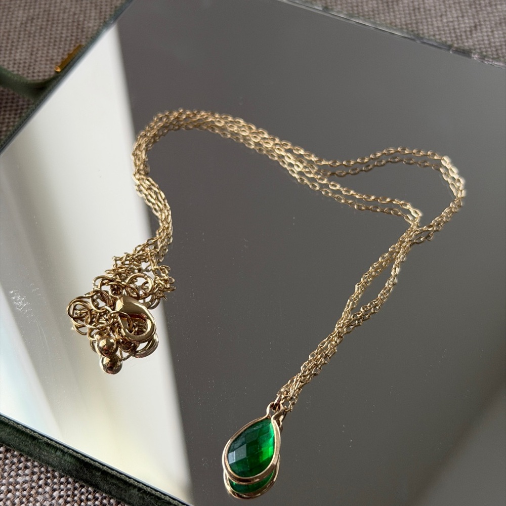 a new day Gold Necklace with Green Teardrop Pendant